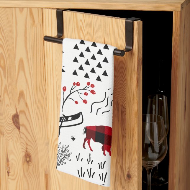 Buffalo Adventures Black and Red Plaid ID599 Tea Towel (Thirds Fold)