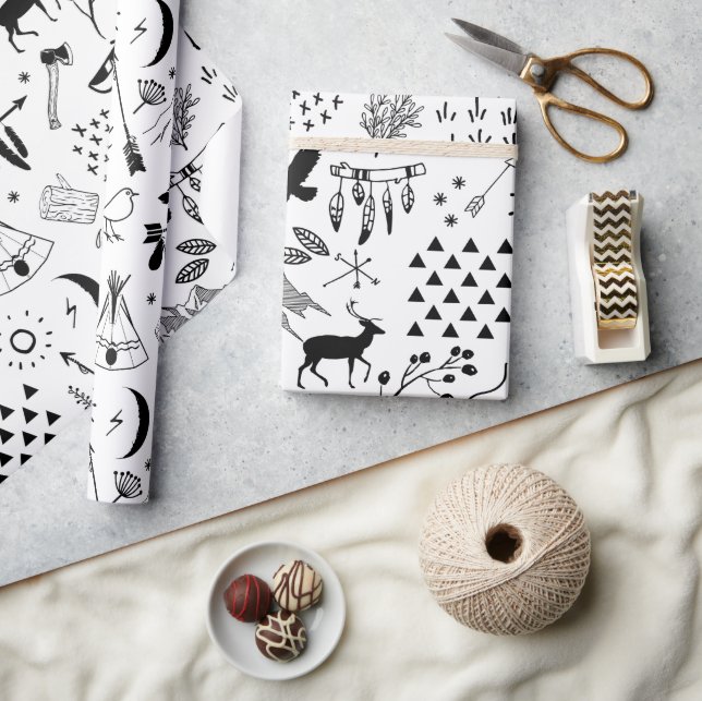 Buffalo Adventures Pattern Black ID599 Wrapping Paper (Crafts)
