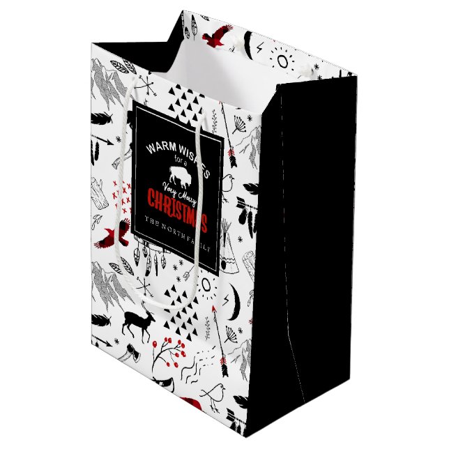 Buffalo Adventures Pattern Label Red/Black  ID599 Medium Gift Bag (Front Angled)