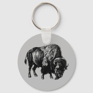 Buffalo American Bison Vintage Wood Engraving Keyc Key Ring