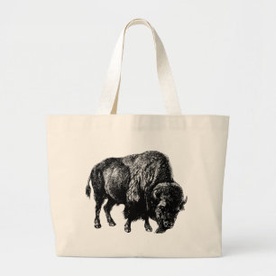 Buffalo American Bison Vintage Wood Engraving Large Tote Bag