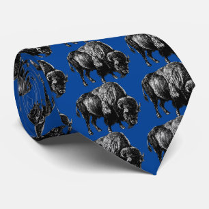 Buffalo American Bison Vintage Wood Engraving Tie