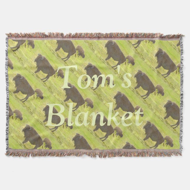 Buffalo and Calf Coloured Pencil Personalised Throw Blanket (Front)
