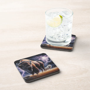 Buffalo and Wolf in a Thunderstorm with Lightning  Coaster