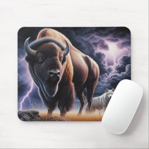 Buffalo and Wolf Thunderstorm Lightning Wildlife Mouse Pad