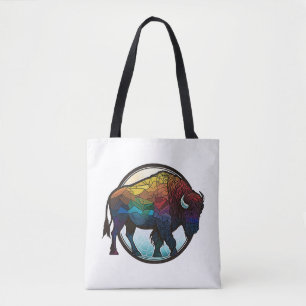 Buffalo Animal Portrait Stained Glass Wildlife Art Tote Bag