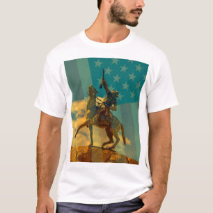 Buffalo Bill Cody statue Cody, Wyoming & USA flag T-Shirt