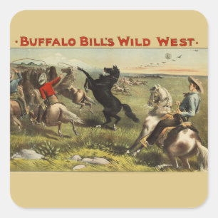 Buffalo Bill Wild West Cowboy Horse Poster Square Sticker