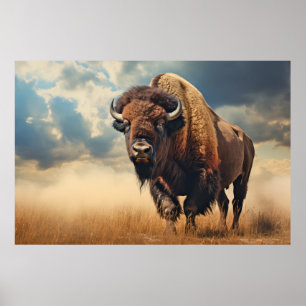 Buffalo Bison Animal Wildlife Wilderness Colourful Poster