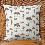 Buffalo Bison Cactus Desert Moon Cushion<br><div class="desc">A pattern featuring custom name with an illustration of a buffalo,  cactus,  stars,  and desert mountains with moon.</div>