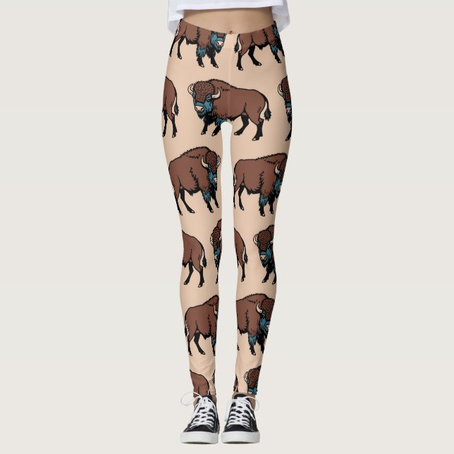 Buffalo Bison Pattern Leggings (Front)