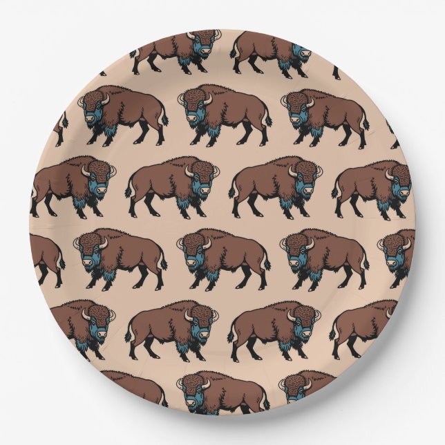 Buffalo Bison Pattern Paper Plate (Front)