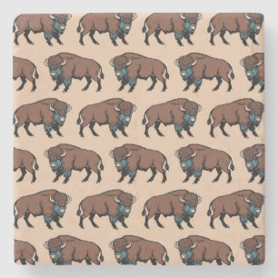 Buffalo Bison Pattern Stone Coaster