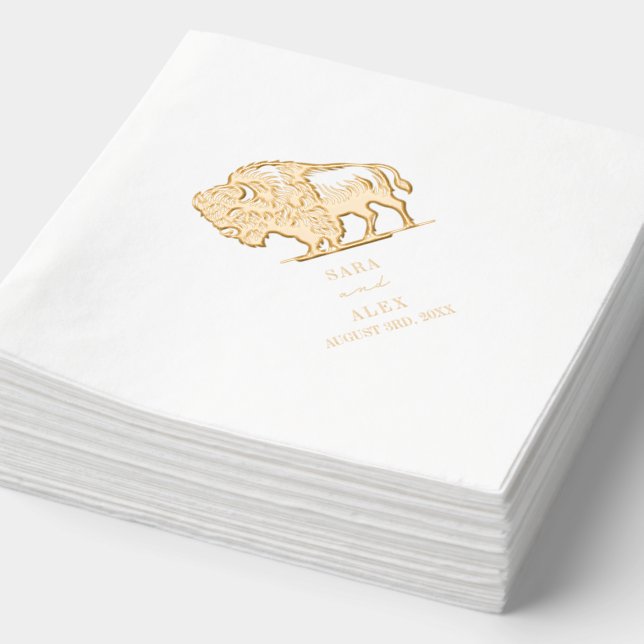 Buffalo Bison Rustic Wedding Foil Napkins (Detail)