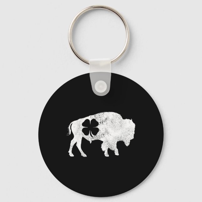 Buffalo Bison Shamrock St. Patrick's Day Saint Pad Key Ring (Front)