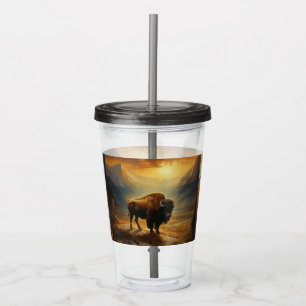 Buffalo Bison Sunset Silhouette Acrylic Tumbler