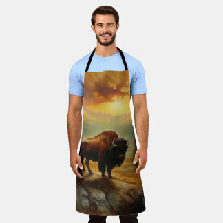 Buffalo Bison Sunset Silhouette Apron