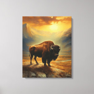Buffalo Bison Sunset Silhouette  Canvas Print