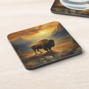 Buffalo Bison Sunset Silhouette  Coaster