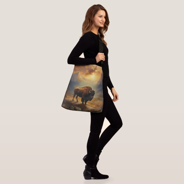 Buffalo Bison Sunset Silhouette  Crossbody Bag (On Model)