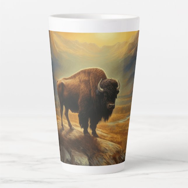 Buffalo Bison Sunset Silhouette  Latte Mug (Front)
