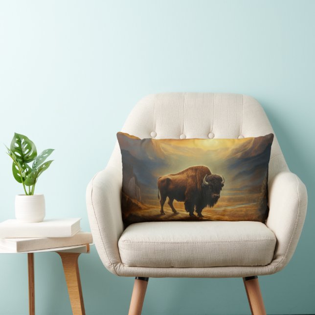 Buffalo Bison Sunset Silhouette  Lumbar Cushion (Chair)