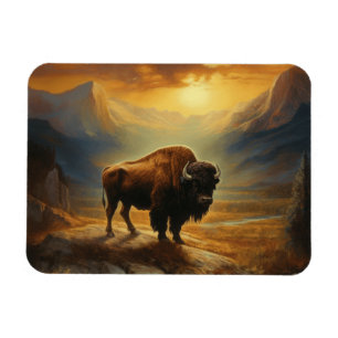 Buffalo Bison Sunset Silhouette Magnet