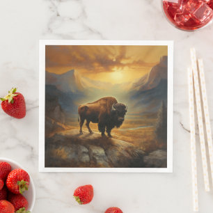 Buffalo Bison Sunset Silhouette Napkin