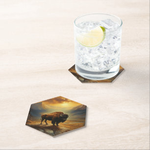 Buffalo Bison Sunset Silhouette  Paper Coaster