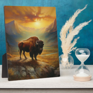Buffalo Bison Sunset Silhouette Plaque