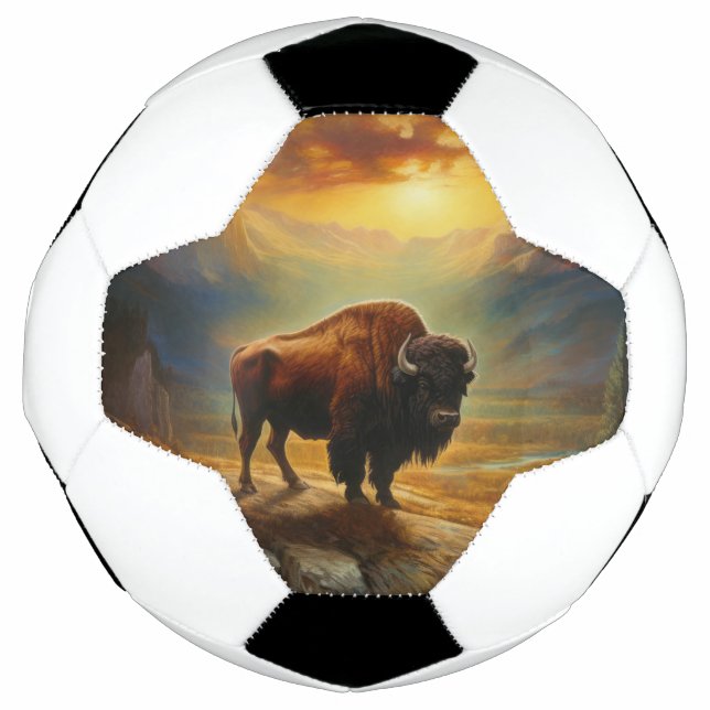 Buffalo Bison Sunset Silhouette Soccer Ball (Front)