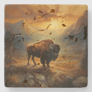 Buffalo Bison Sunset Silhouette  Stone Coaster