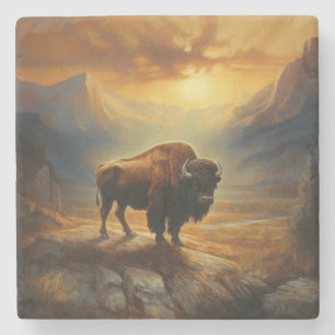 Buffalo Bison Sunset Silhouette  Stone Coaster