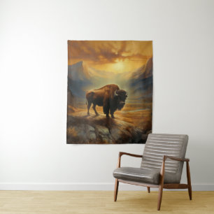 Buffalo Bison Sunset Silhouette Tapestry