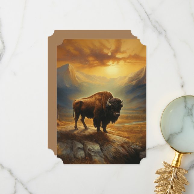 Buffalo Bison Sunset Silhouette Thank You Card (Front/Back In Situ)