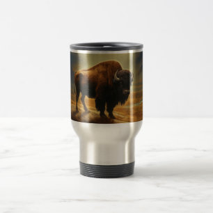 Buffalo Bison Sunset Silhouette Travel Mug