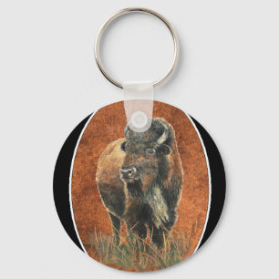 Buffalo, Bison, Tracks Watercolor Animal Key Ring