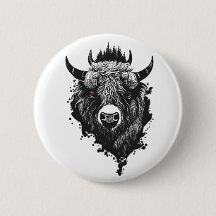 Buffalo Bison Wild Animal Nature Illustration Art  6 Cm Round Badge
