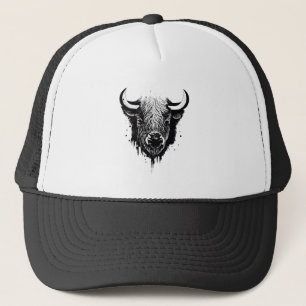 Buffalo Bison Wild Animal Nature Illustration Art Trucker Hat