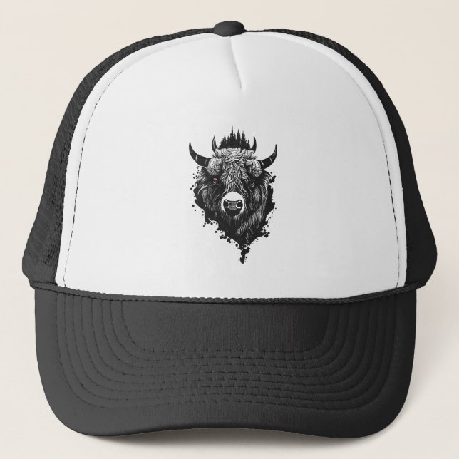 Buffalo Bison Wild Animal Nature Illustration Art  Trucker Hat (Front)