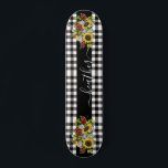 Buffalo Black White Sunflower Handwritten name  Skateboard<br><div class="desc">This design may be personalised in the area provided by changing the photo and/or text. Or it can be customised by clicking Personalise this Template and then choosing the click to customise further option and delete or change the colour of the background, add text, change the text colour or style,...</div>