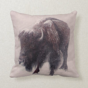 Buffalo Blizzard painting Cushion