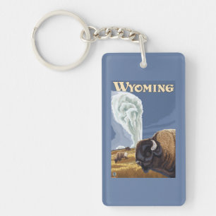 Buffalo by Old Faithful Vintage Travel Poster Key Ring