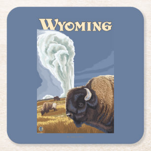 Buffalo by Old Faithful Vintage Travel Poster Square Paper Coaster