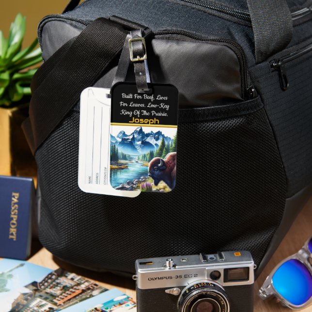 Buffalo by River in Mountain View Luggage Tag (Front & Back)