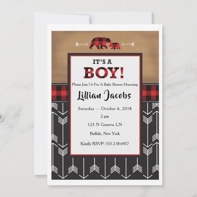 Buffalo Check Baby Boy Invitation (Front)