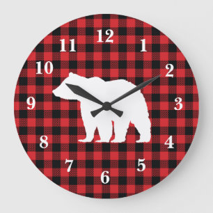 Buffalo Check Bear Wilderness Cabin Throw Pillow Large Clock