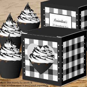 Buffalo Check - Black and White - Heart Favour Box