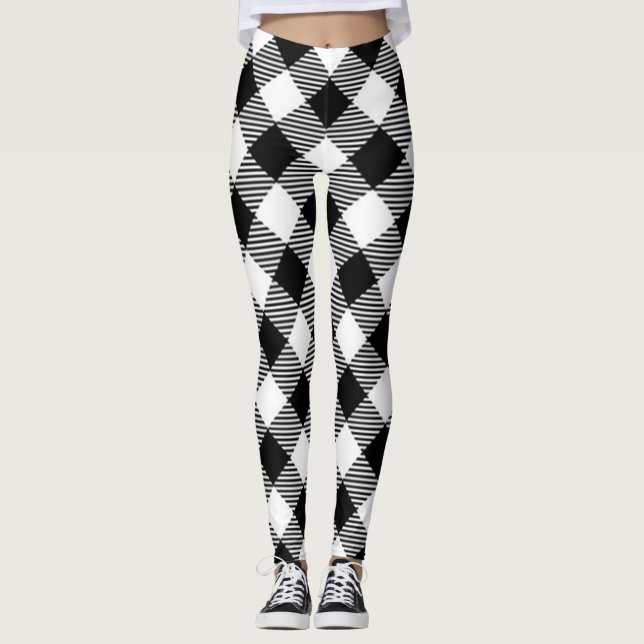 buffalo check, black and white pattern leggings (Front)
