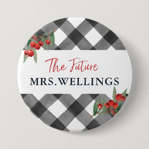 Buffalo Check Black & White Bride to Be Future Mrs 7.5 Cm Round Badge